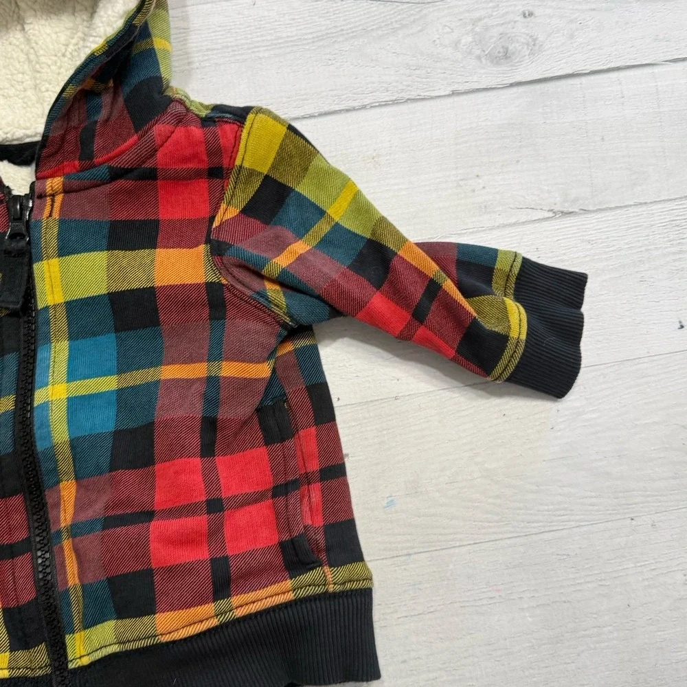 Hanna Andersson baby colorful plaid Sherpa lined zip up sweatshirt 70 6-12 month